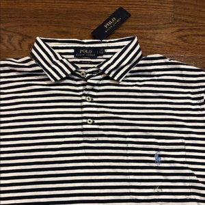 Mens Large Ralph Lauren Polo Shirt Blue Striped